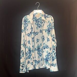 Vintage La Strada Blue and White Floral Top
